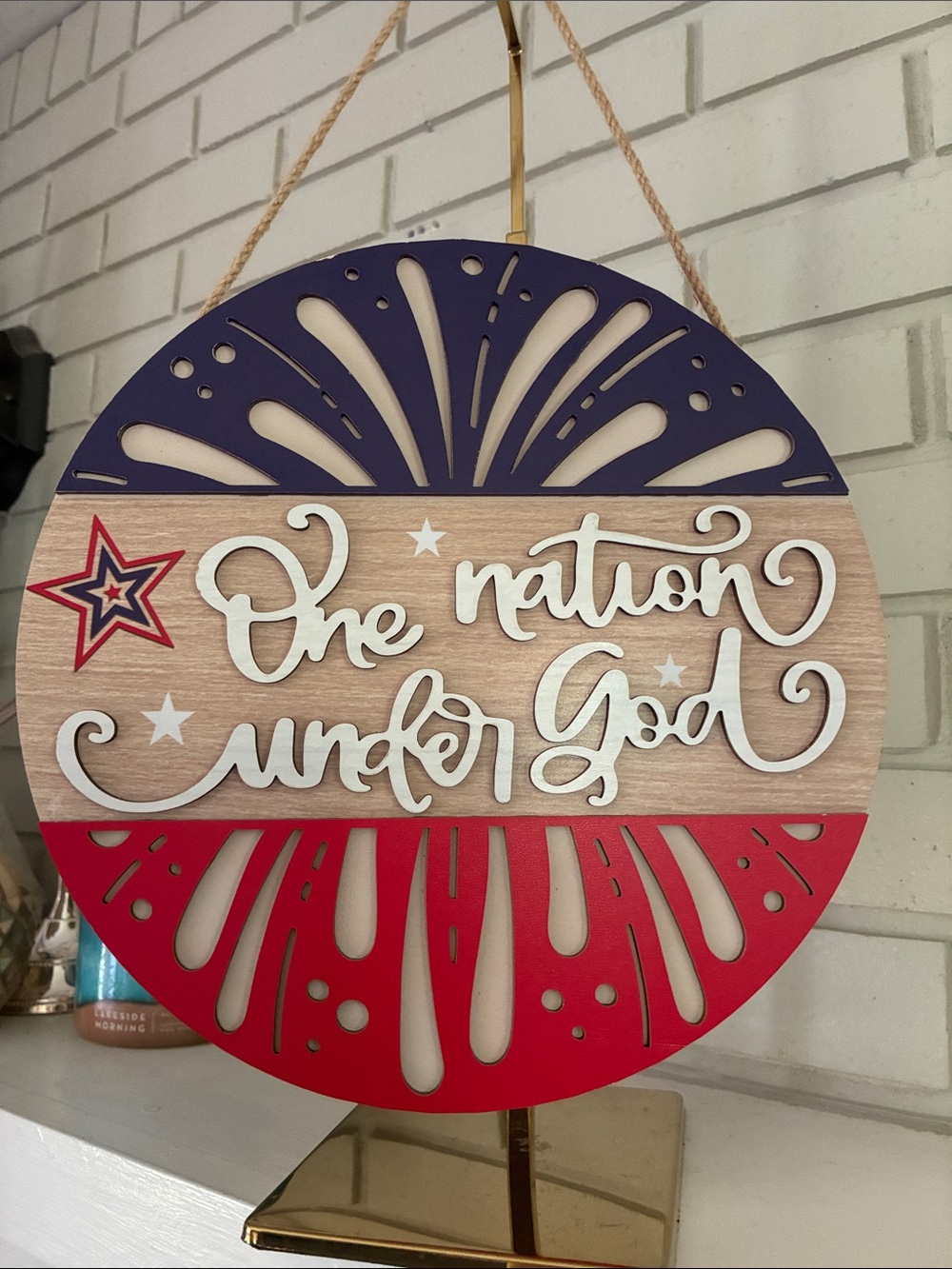 Patriotic 'One Nation Under God' Wooden Hanging Sign